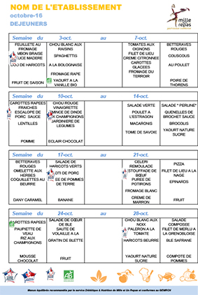 MENU OCTOBRE 2016